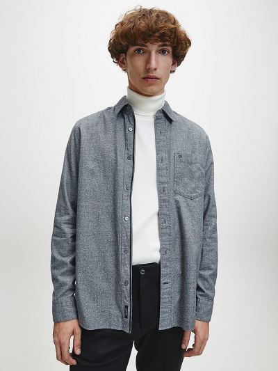 Calvin Klein Ruhák HU865742 | Calvin Klein Cotton Flannel Férfi Ing Szürke